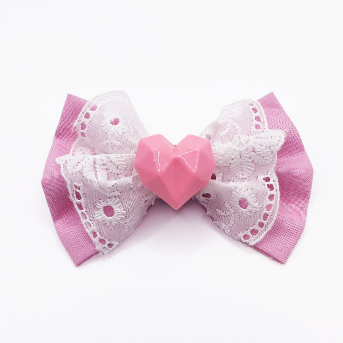 Pink Geo Heart fancy bow