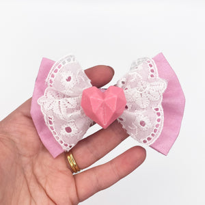 Pink Geo Heart fancy bow