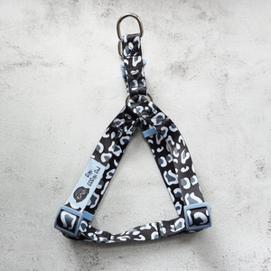 size large black and white leopard print dog strap harness