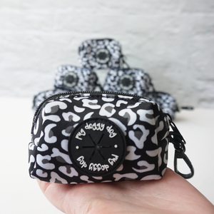Black and white leopard poop bag holder